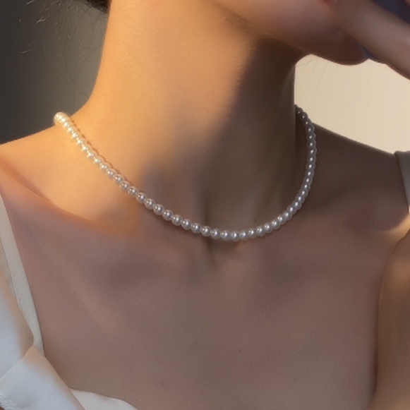 Classic White Pearl Necklace with Sterling Silver Clasp
